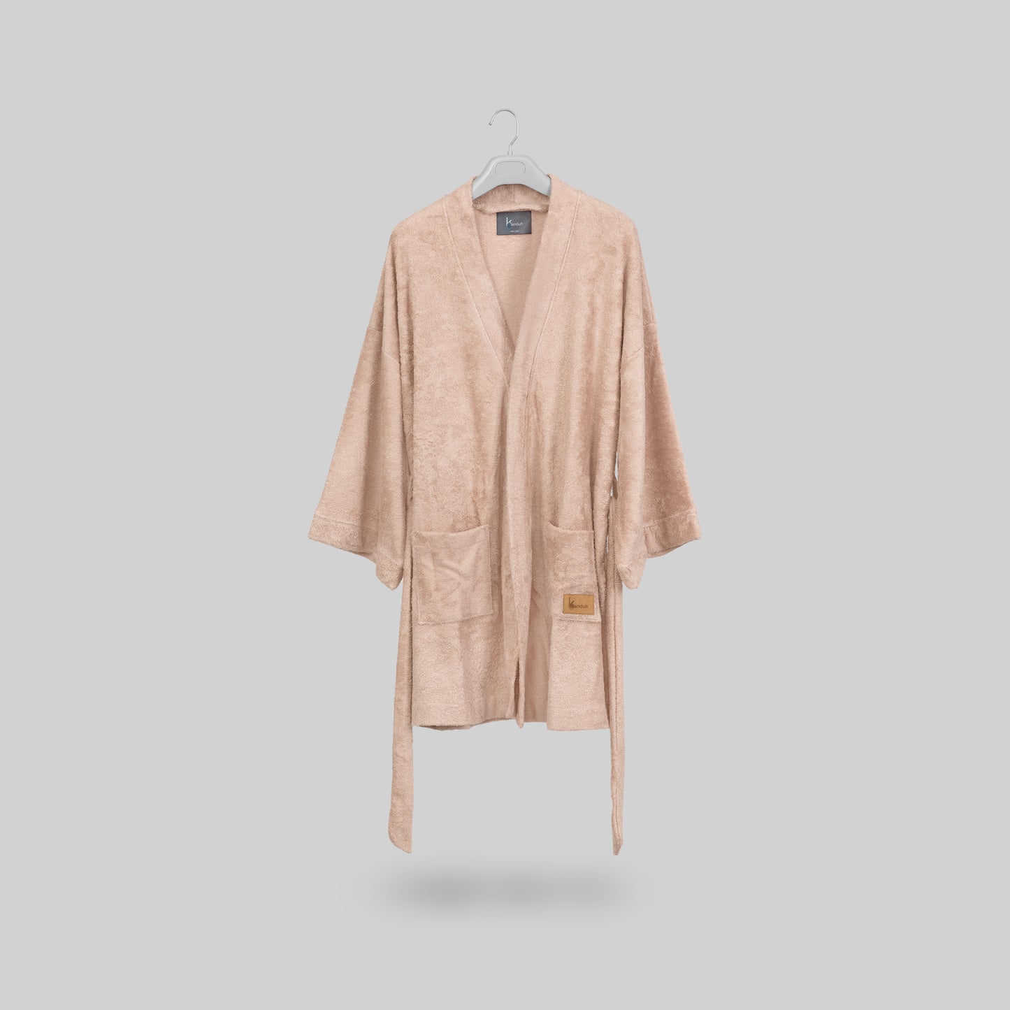 “Albornoz Sento” Albornoz corto tipo kimono en tejido de rizo de bambú, color nude